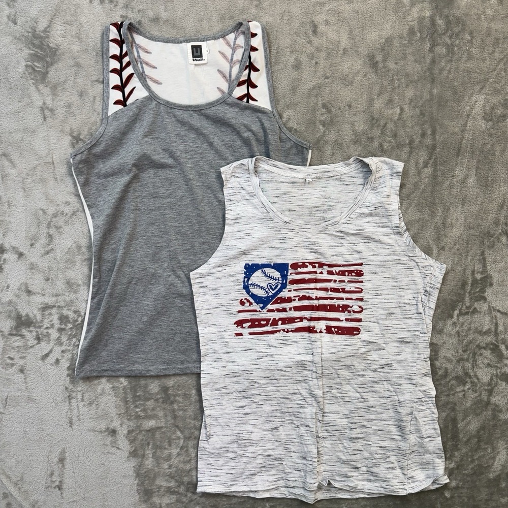 Baseball Softball Workout Tank Muscle Tee Tops Small Lot Of 2